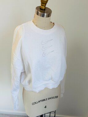 Nike Icon Clash Triple Stacked Swoosh Cropped Sweatshirt White, Faux Leather - S
